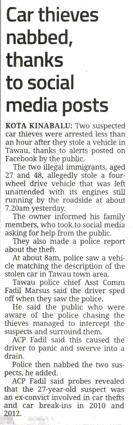 CAR THIEVES NABBED, THANKS TO SOCIAL MEDIA POSTS