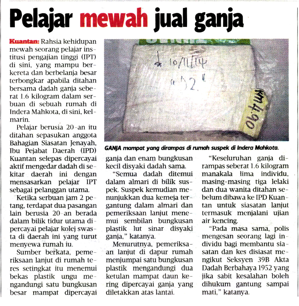 PELAJAR DITAHAN MILIKI DADAH