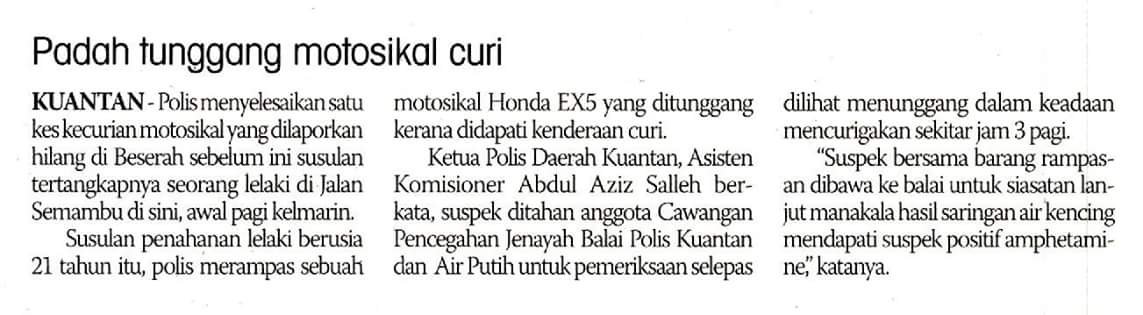 1 PADAH TUNGGANG MOTOSIKAL CURI