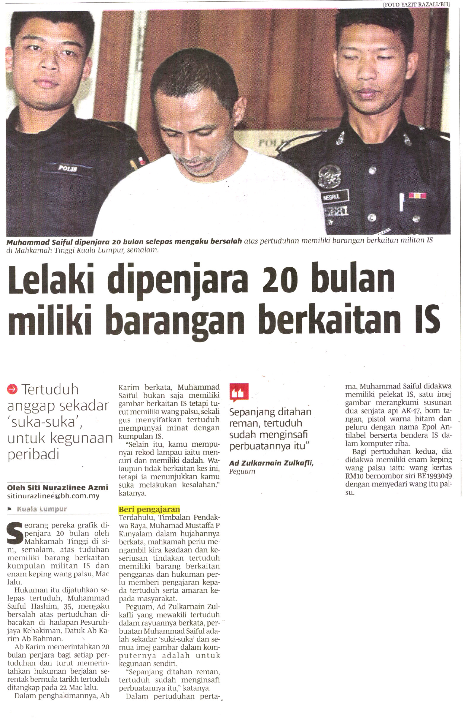 20160629_N60_BRH_NA_29_FC_LELAKI-DIPENJARA-20-BULAN-MILIKI-BARANGAN-BERKAITAN-IS