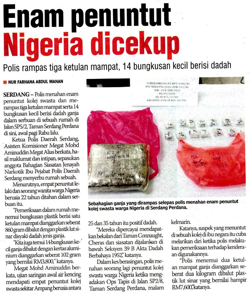 ENAM PENUNTUT NIGERIA DICEKUP